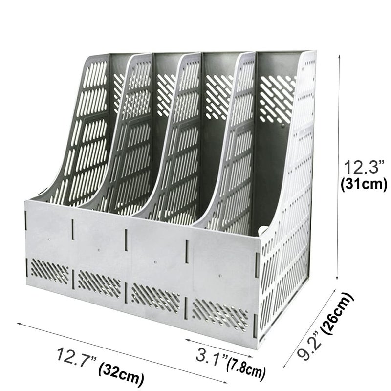 SAYEEC Sturdy Magazine Holder Organizer Desktop 4 Compartment File Holders Frames File Dividers Document Storage Rack Literature Organizer for Office Home School Gray - Image 2